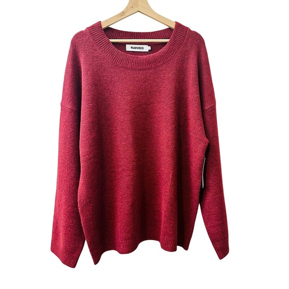 Rumored Hunter Crewneck Sweater Merlot Burgundy Knit Size L - Picture 2 of 8